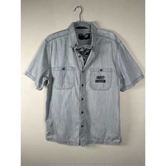 Harley Davidson Button Front Embroidered Short Sleeve sz Medium - Picture 1 of 6